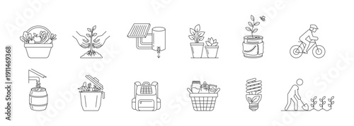 Eco friendly lifestyle line icon set. Editable stroke. Vector illustration.