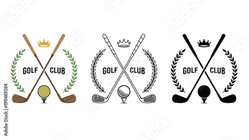 Golf club logo vector illustrations with crowns and laurel wreaths