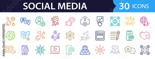 Collection of various social media icons displayed on a clean white background from a straightforward viewpoint