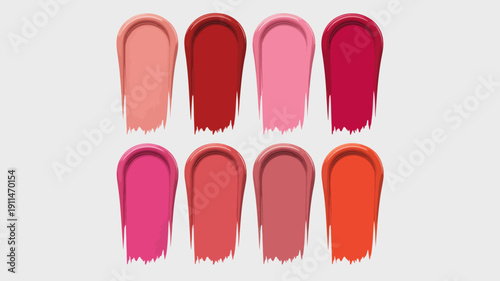 A collection of nine vibrant lipstick shades are displayed in a clean minimalist arrangement against a soft neutral background high quality professional detailed modern elegant stylish