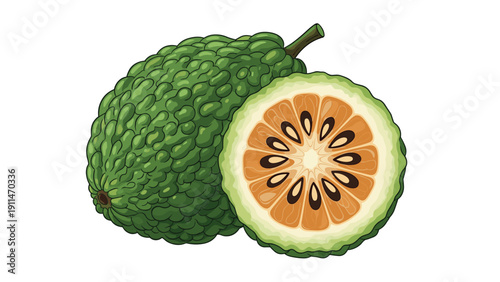 Detailed pixel art illustration of a whole and sliced Buddha's hand fruit, also known as fingered citron, showing its unique shape and interior.