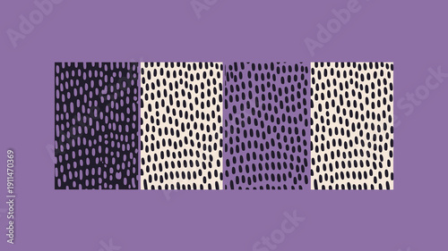 An abstract composition features four rectangular sections with varying densities of black cream and purple dotted patterns on a lilac background high quality professional detailed modern