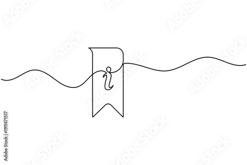 Information icon on a bookmark ribbon in continuous one line art style