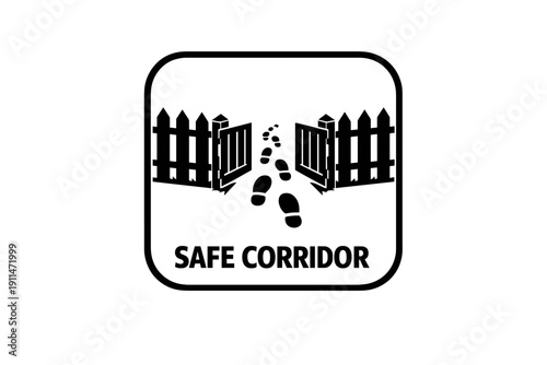 Open gate with footprints forming a safe corridor path