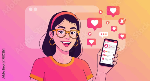 Modern customer support female character illustration featuring a friendly call center agent with headset in a colorful flat design style. This digital artwork represents online assistance, help desk 