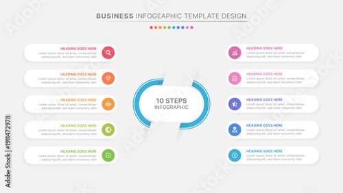 Modern 10 Steps Business Infographic Template with Icons and Horizontal List