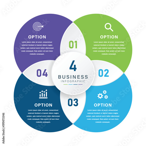 Overlapping Circular Four Option Business Infographic