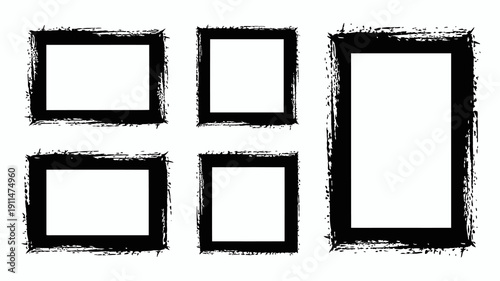 A graphic illustration depicts four distinct roughly rectangular frames arranged in a two by two grid utilizing a textured brushstroke effect high quality professional detailed modern