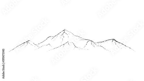 A minimalist black and white line drawing depicts a jagged mountain range against a stark white background evoking a sense of serene isolation high quality professional