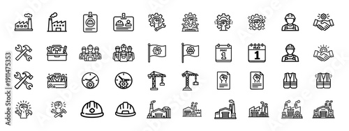 Set of Industry, Construction, and Labor Outline Icons