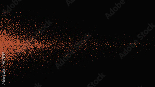 An abstract image depicts a concentrated burst of reddish orange particles fading into a vast black background creating a dynamic texture high quality professional detailed modern