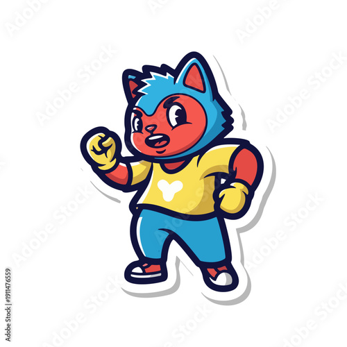 A cartoon wolf character wearing casual clothing and gloves standing in a relaxed pose as seen from the front r71.eps reference