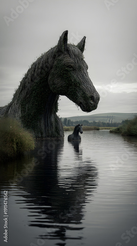 Wallpaper Mural Majestic Kelpies: Captivatng Water Spirits Illuminatd Against a Backdrop of Trnquil Waters Reflecting th Mystical Guardians of Scotish Heritage Torontodigital.ca