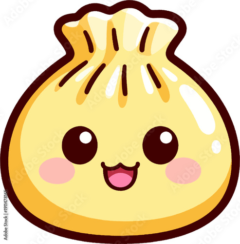 Cute Kawaii Xiao Long Bao Dumpling Cartoon Character Icon — Smiling Asian Food Sticker Illustration