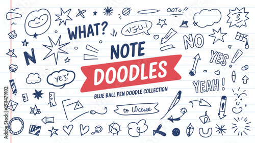 A colorful hand drawn collection of doodles and handwritten notes on lined paper incorporating speech bubbles and decorative elements high quality professional detailed modern elegant stylish