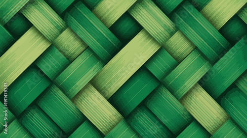 A vibrant close up view of a woven pattern featuring varying shades of green creating a textured and geometric abstract background high quality professional detailed modern