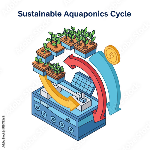 Aquaponics System with Plants and Fish Tank.