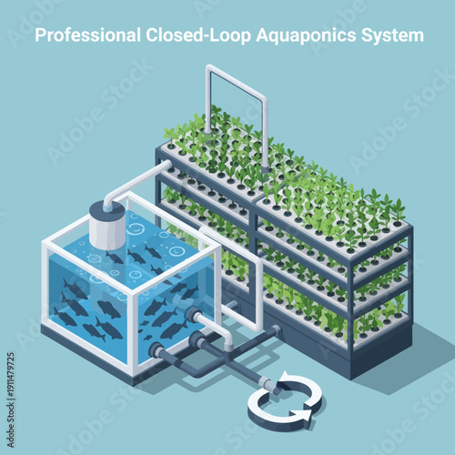 Closed Loop Aquaponics System Illustration.
