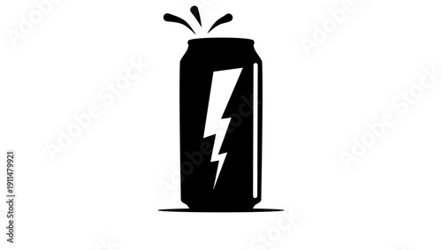 caffeine energy drink can, black isolated silhouette