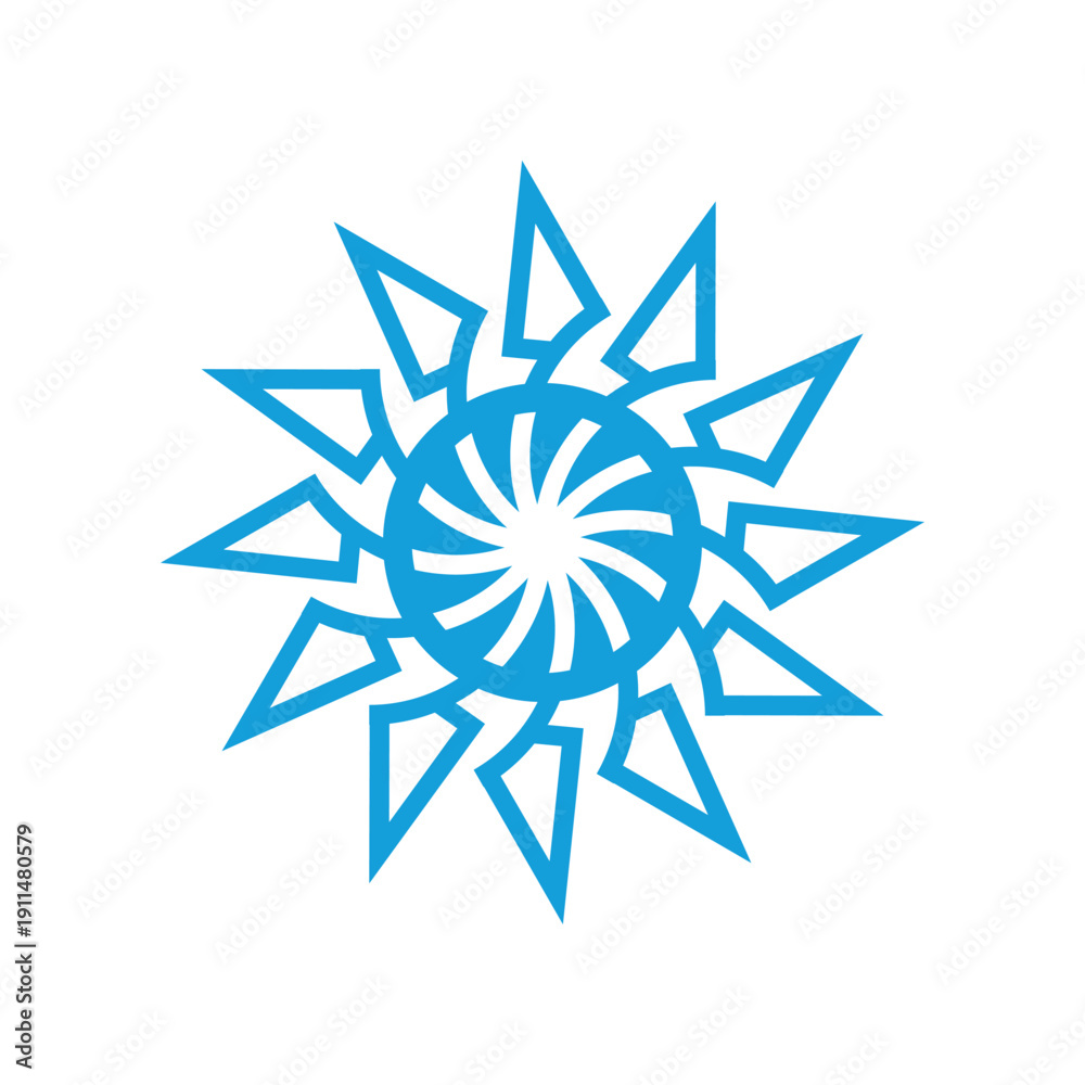Obraz premium Blue Geometric Sunburst Design With Spiral Center For Modern Logo Or Artwork