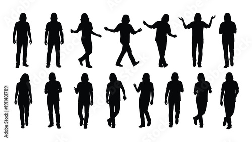 Silhouettes of people dancing in various styles and poses Vector