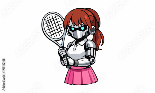 Futuristic tennis player cartoon illustration
