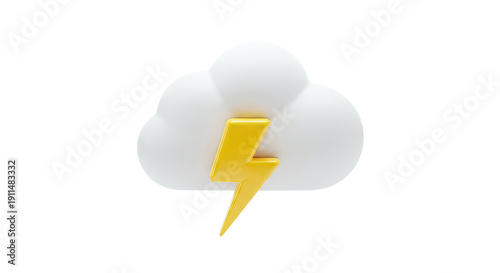 3D Render of a White Cloud with a Yellow Lightning Bolt