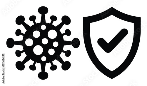 Coronavirus Icon with Shield and Checkmark Symbol