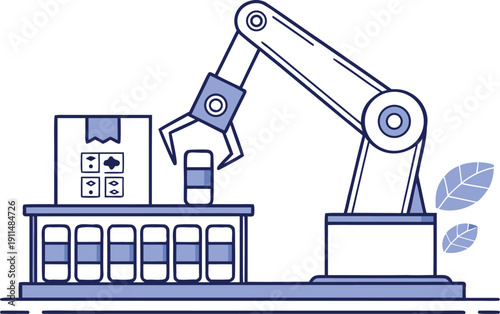 Industrial Robotic Arm Packaging Goods in Automated Fulfillment Facility