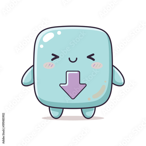 A cute cartoon character with a purple arrow on its face looks winking happily.