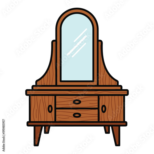 Wooden dresser with mirror on top for dressing table furniture icon