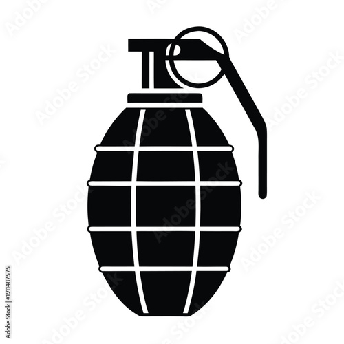 Black and white grenade with pin pulled out explosive military