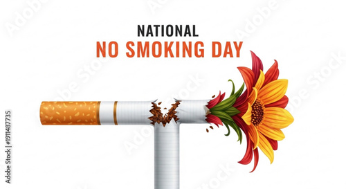 National no smoking day concept with cigarette and blooming flower symbolizing healthy living