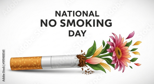 National no smoking day concept with cigarette and blooming flowers symbolizing quitting smoking and healthy living