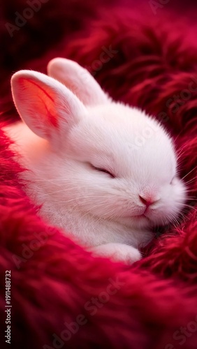 Sleeping White Rabbit Close Up
