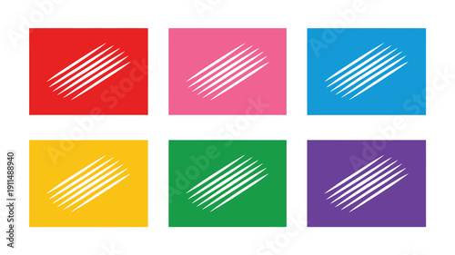 A grid of six vibrant squares each a different color displays diagonal white lines creating a dynamic visual pattern high quality professional detailed modern elegant stylish