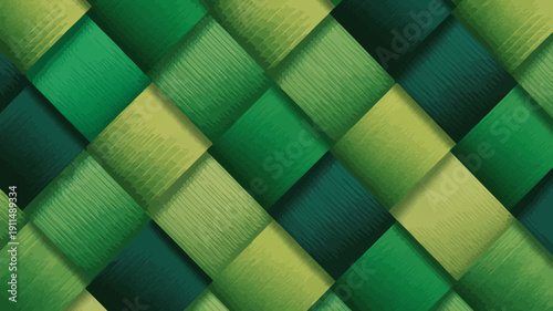 An abstract background features a woven pattern of overlapping squares in varying shades of green creating a textured effect high quality professional detailed modern elegant stylish