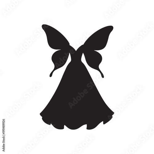 Fantasy butterfly fairy costume vector silhouette, magical fashion concept illustration
