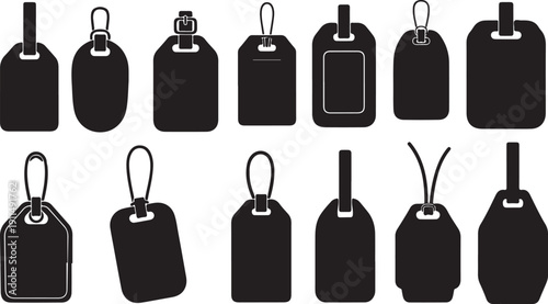 Collection of black price tags and labels on white