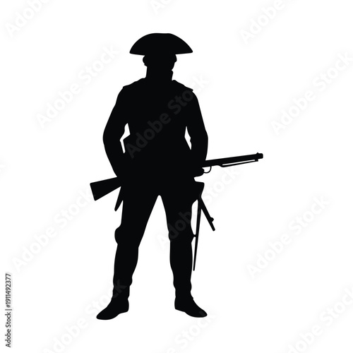 Confident colonial soldier standing with rifle in hand