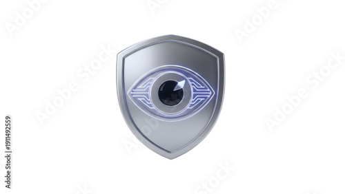Biometric Eye Scanner Icon on Protective Shield for Identity Verification
