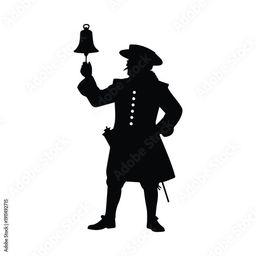 Vintage man ringing bell with colonial style clothing