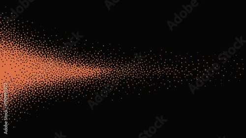 An abstract digital artwork features a dense cluster of orange dots fading into a black background creating a dynamic textured effect high quality professional detailed modern