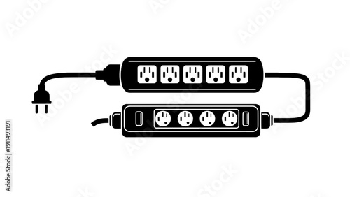 Power strip with multiple outlets and cords, electrical icon illustration