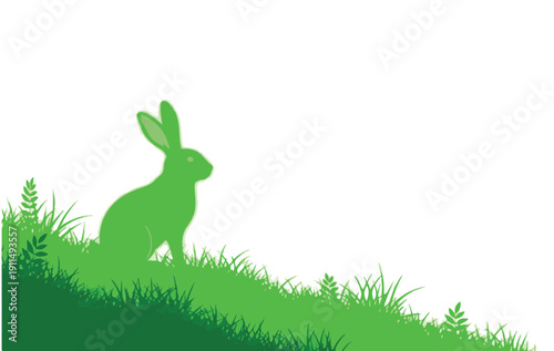 Easter sunday green bunny silhouette on grass hill