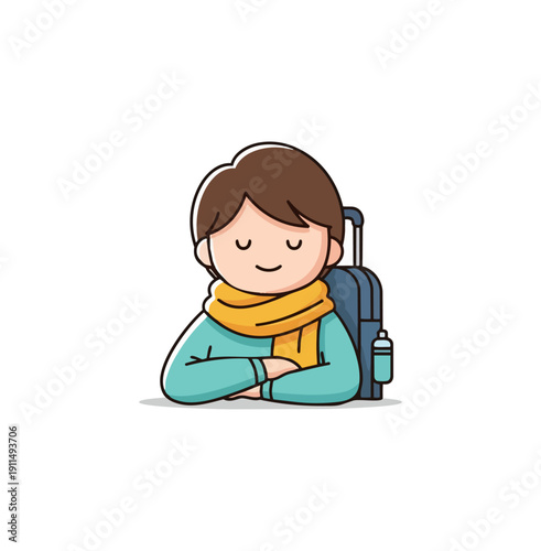 Cartoon traveler with luggage vector illustration for design