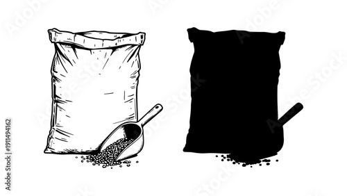 Sack vector illustration with scoop and different fill levels