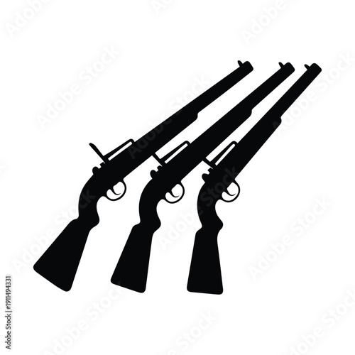Three black silhouette shotguns on white background