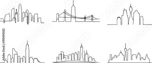 Set of cityscape line design. Beautiful city view.one line icon illustration with white background