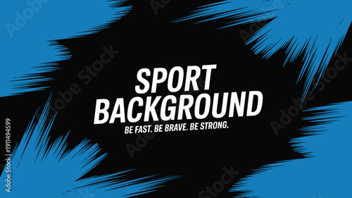 A striking black background features bold white text reading sport background surrounded by dynamic blue brushstroke accents high quality professional detailed modern elegant stylish clean crisp
